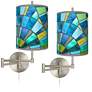 Lagos Mosaic Tessa Brushed Nickel Swing Arm Wall Lamps Set of 2