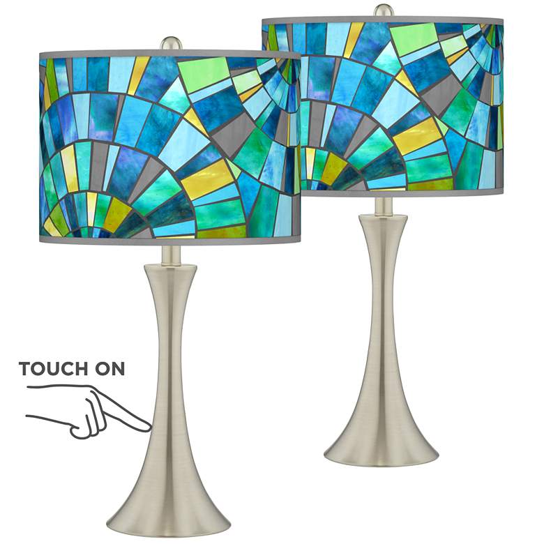 Image 1 Lagos Mosaic Trish Brushed Nickel Touch Table Lamps Set of 2