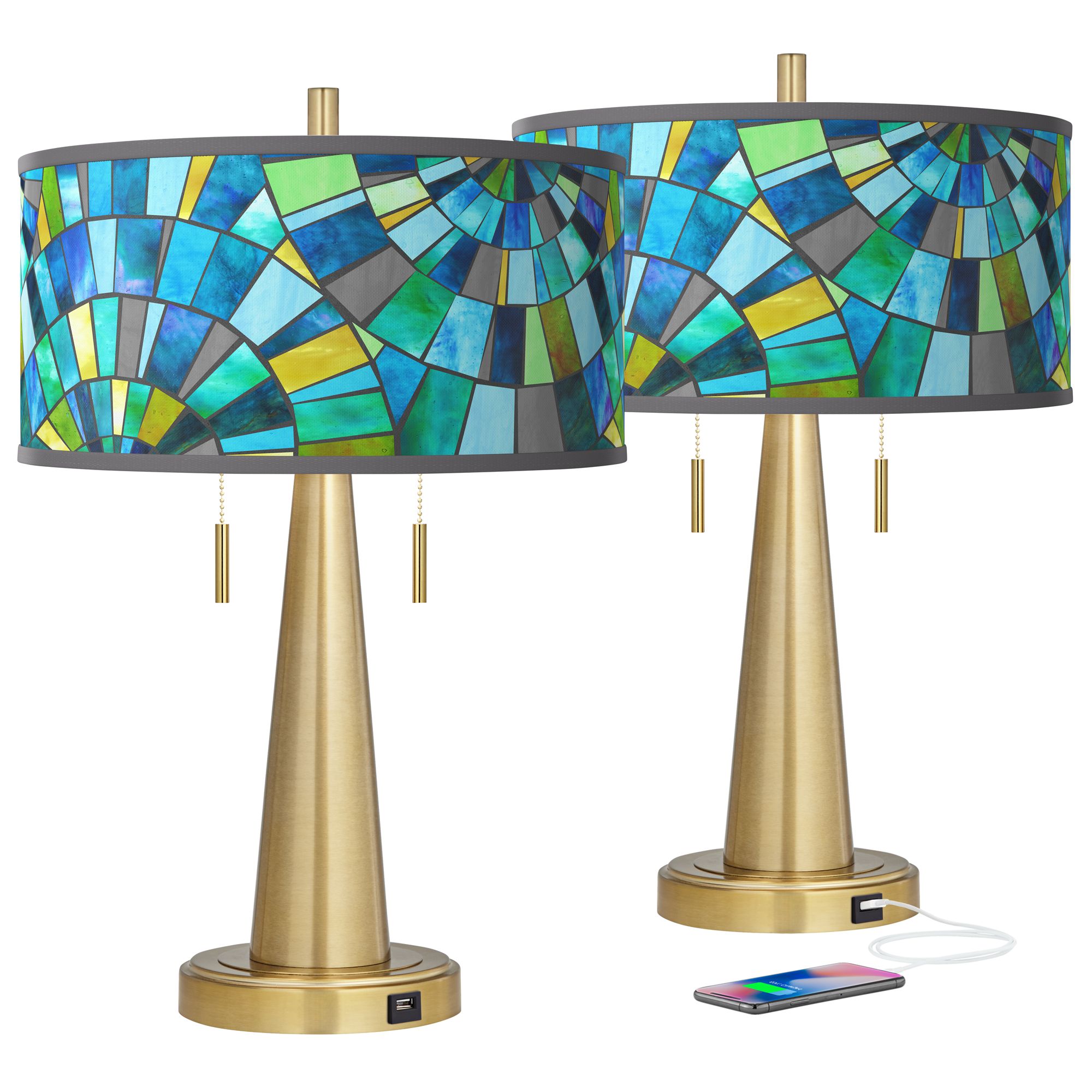 Lagos Mosaic Vicki Gold USB Table Lamps Set of 2