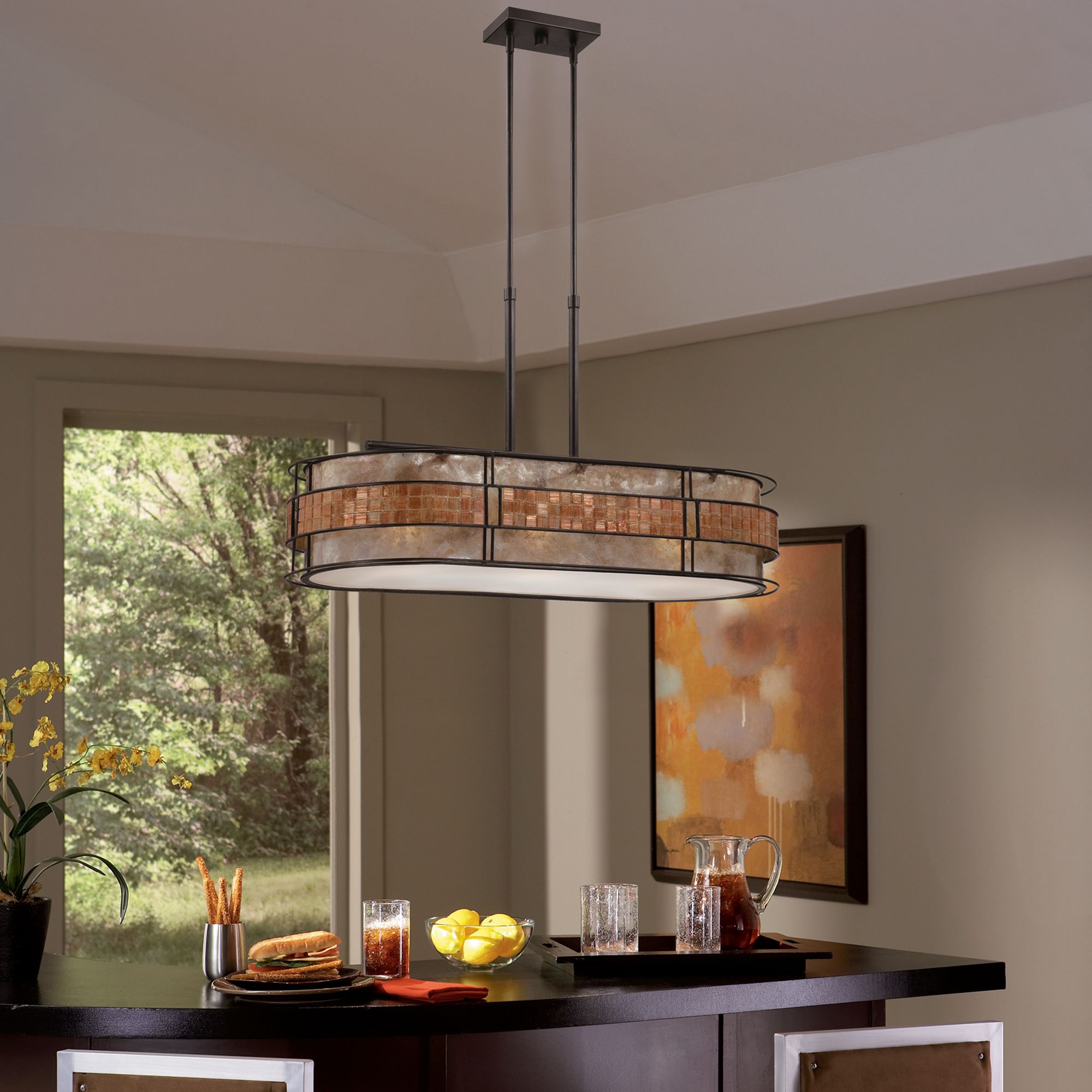 copper chandelier kitchen