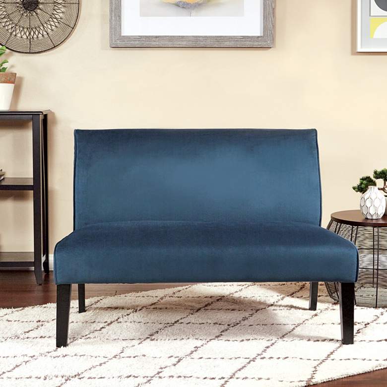 Image 1 Laguna Azure Velvet Fabric Loveseat