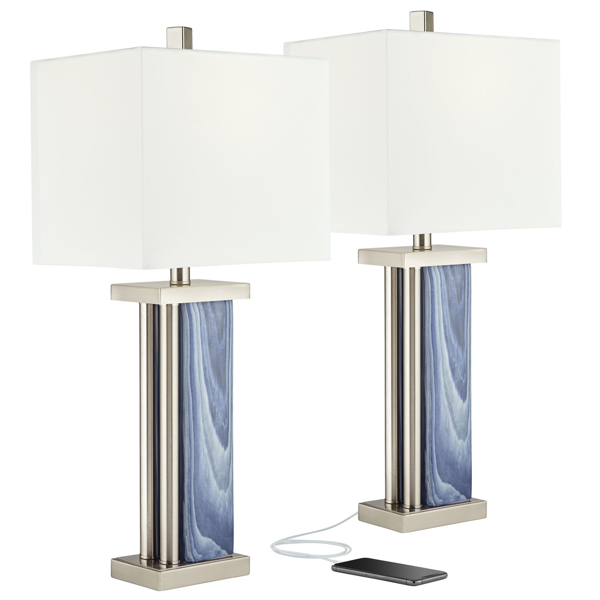 Laguna Blue Modern Coastal USB Table Lamps Set of 2 - #88F10