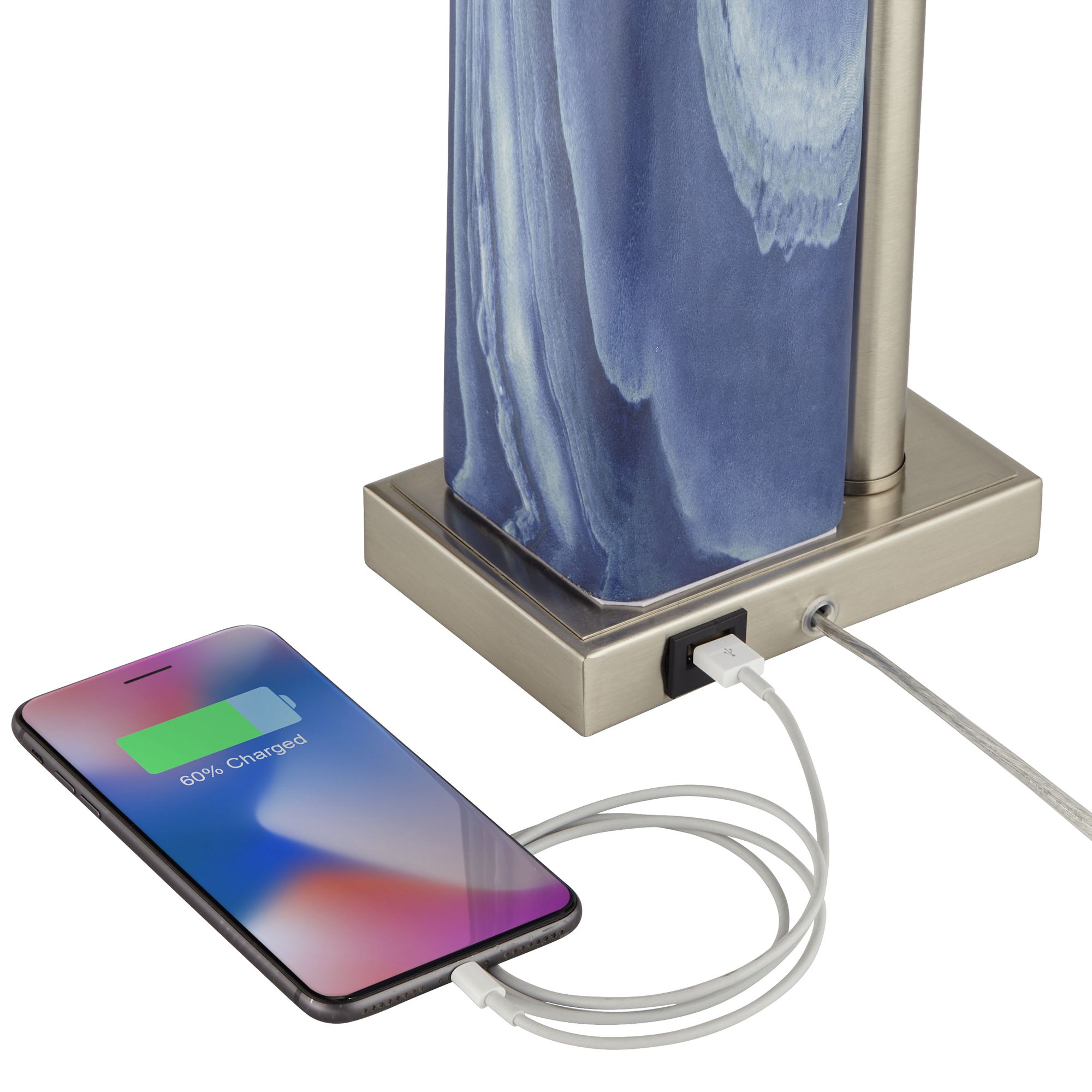 Laguna Blue Modern Coastal USB Table Lamps Set of 2 88F10 Lamps Plus