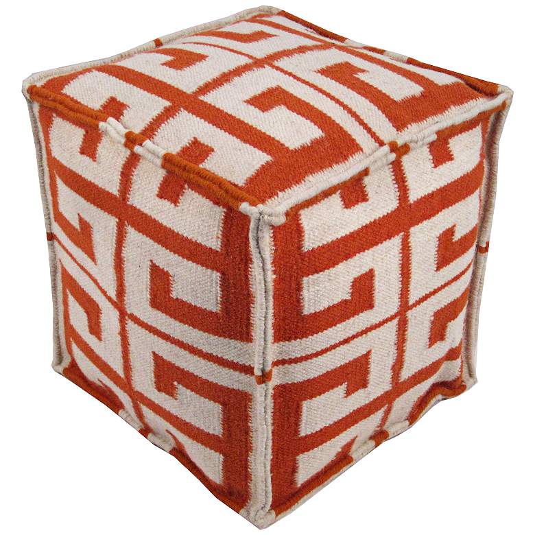 Image 1 Laguna Greek Key 16" High Orange Pouf Ottoman