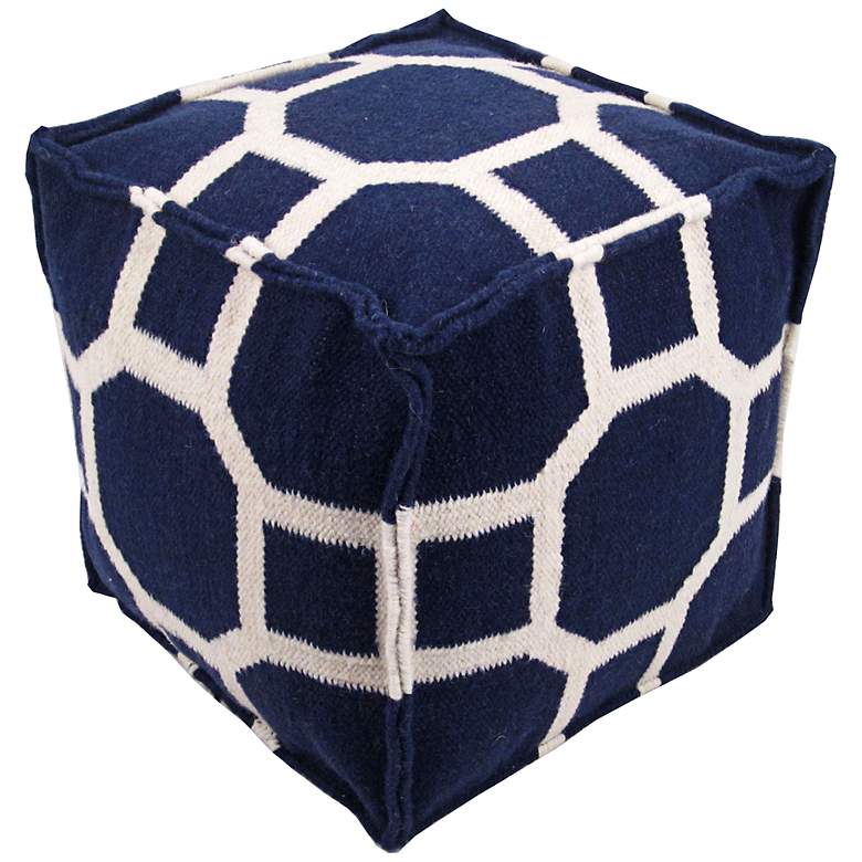 Image 1 Laguna Octagons and Squares 16 inch High Navy Pouf Ottoman