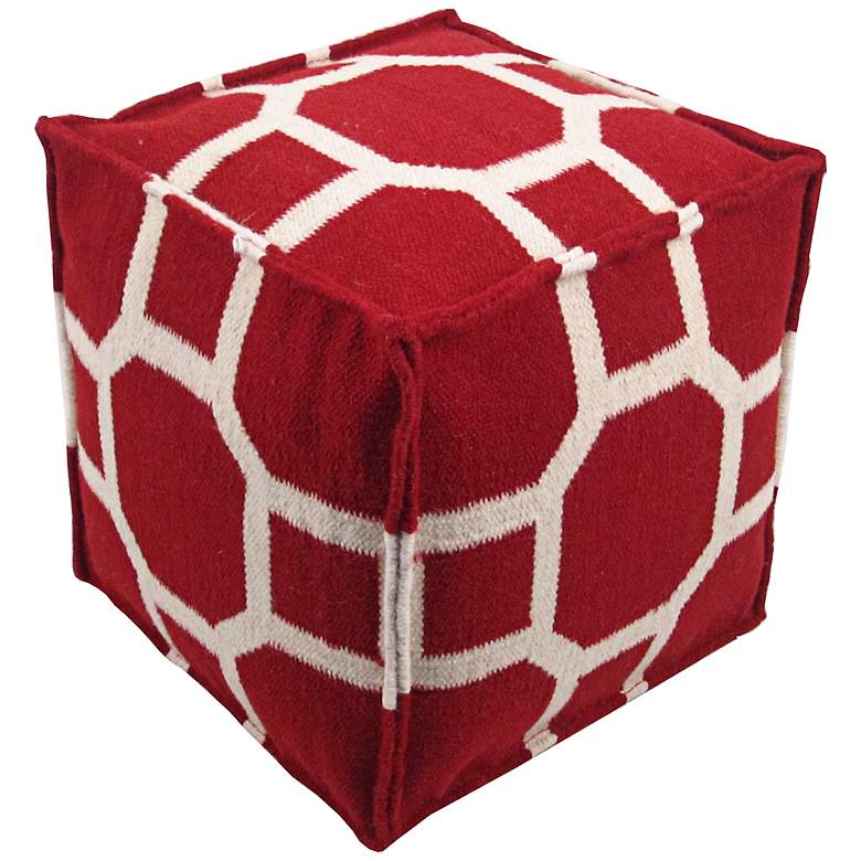 Image 1 Laguna Octagons and Squares 16 inch High Red Pouf Ottoman