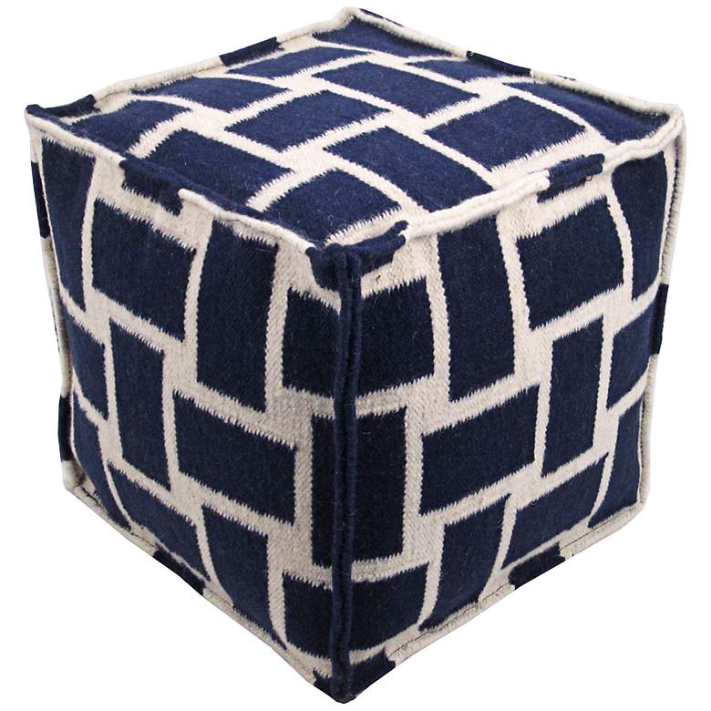 Image 1 Laguna Weave Pattern 16 inch High Navy Pouf Ottoman