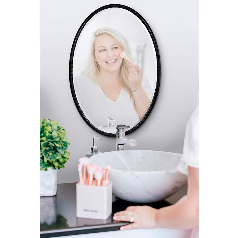 Image 2 Laid Rope Matte Black 22" x 32" Oval Wall Mirror more views
