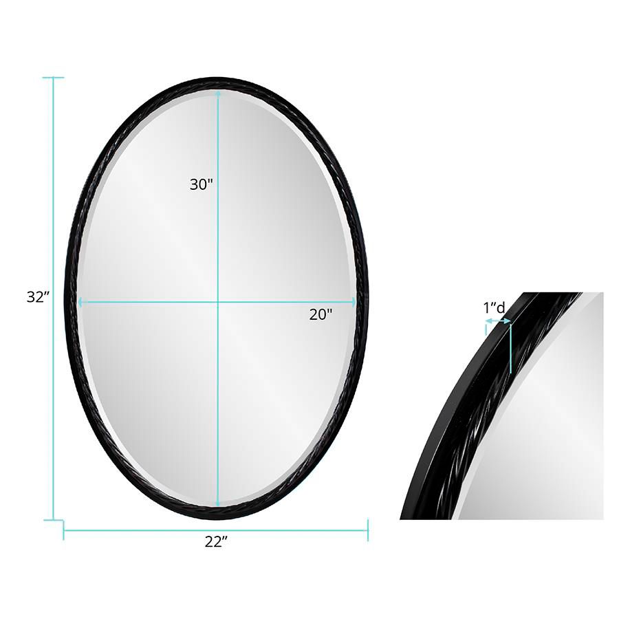 Laid Rope Matte Black 22" x 32" Oval Wall Mirror