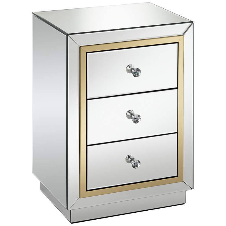 Laila 18&quot; Wide Gold-Trimmed Mirrored 3-Drawer Side Table