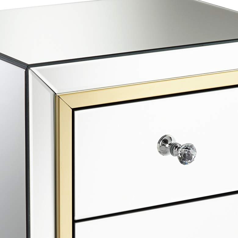 Laila 18&quot; Wide Gold-Trimmed Mirrored 3-Drawer Side Table more views