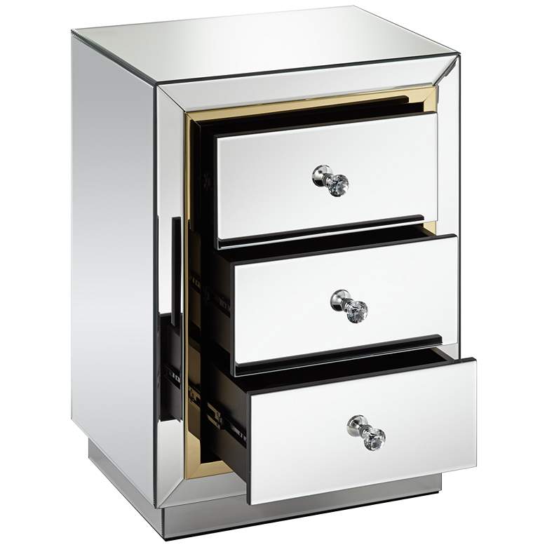 Image 4 Laila 18 inch Wide Gold-Trimmed Mirrored 3-Drawer Side Table more views