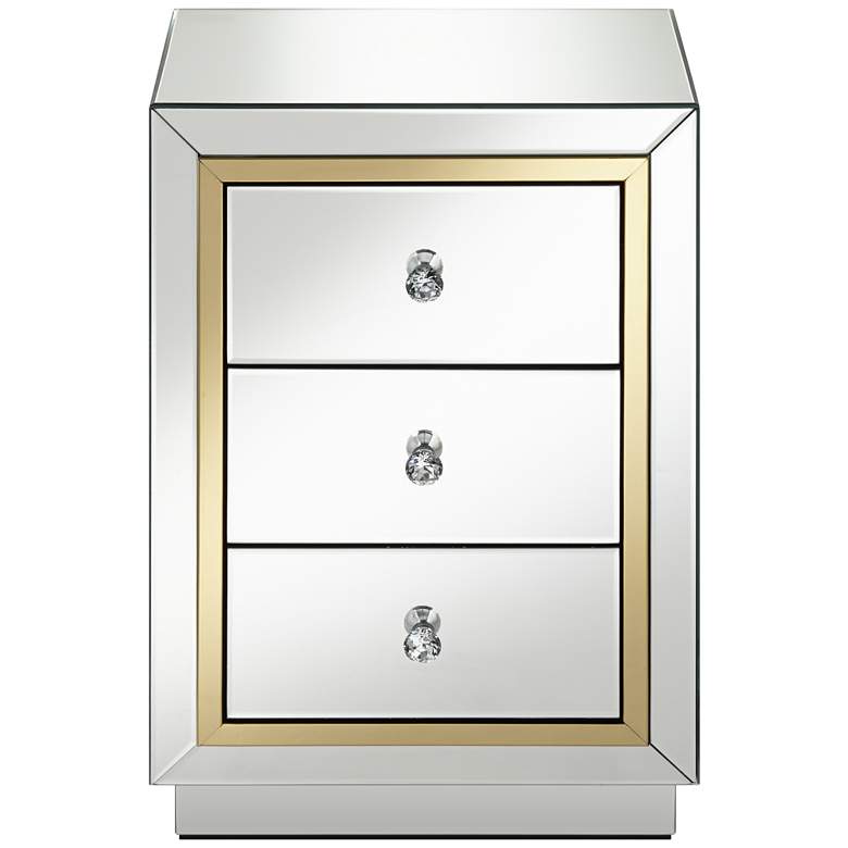 Laila 18&quot; Wide Gold-Trimmed Mirrored 3-Drawer Side Table more views