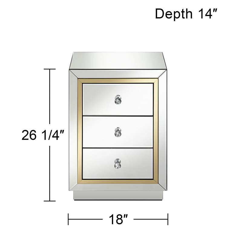 Image 7 Laila 18 inch Wide Gold-Trimmed Mirrored 3-Drawer Side Table more views