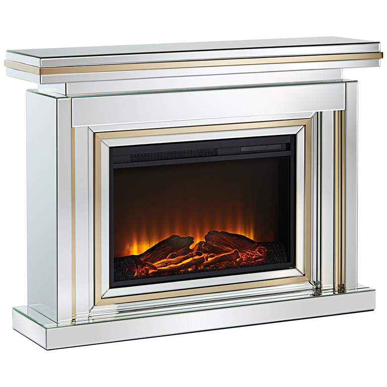 Image 3 Laila 47 1/2 inch Wide Mirrored and Gold Electric Fireplace