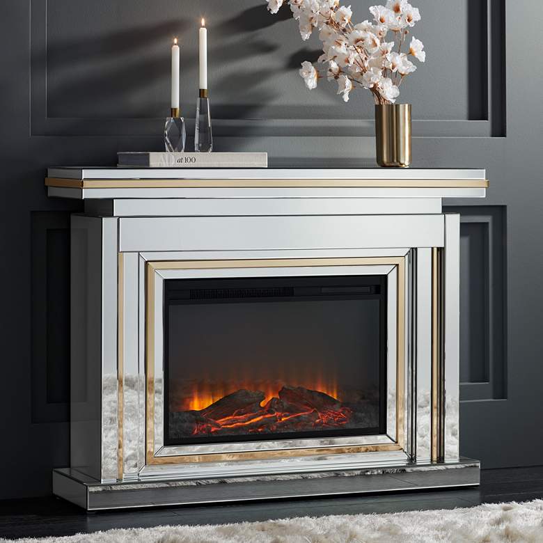 Image 2 Laila 47 1/2" Wide Mirrored and Gold Electric Fireplace