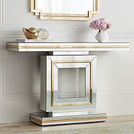 Image2 of Laila 48" Wide Gold-Trimmed Mirrored Console Table