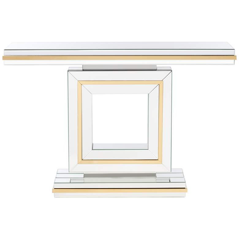 Laila 48&quot; Wide Gold-Trimmed Mirrored Console Table more views