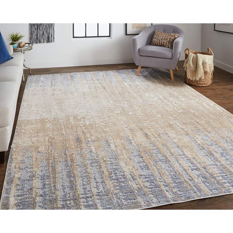 Image 1 Laina 39G9F 5'x7'10" Latte Tan and Blue Rectangular Area Rug