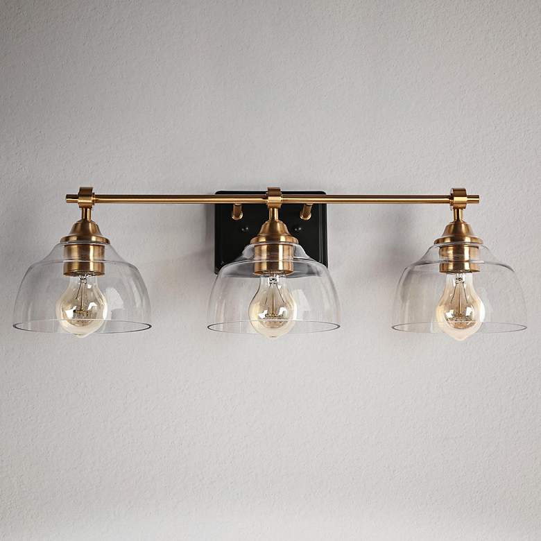 Image 1 Lainanger 24 1/2" Wide Brass and Black 3-Light Bath Light