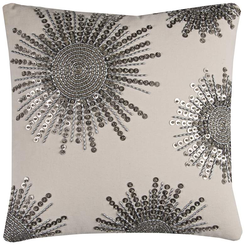 Image 1 Laine Gray Starburst Beaded 20 inch Square Throw Pillow