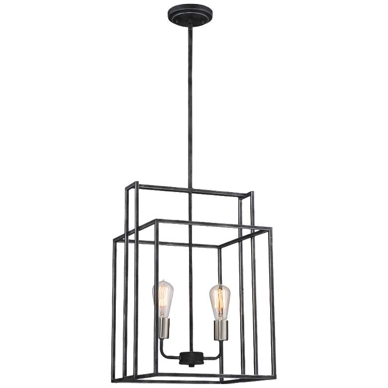 Image 1 Lake; 2 Light; 14 in.; Square Pendant; Iron Black w/ Brushed Nickel Finish