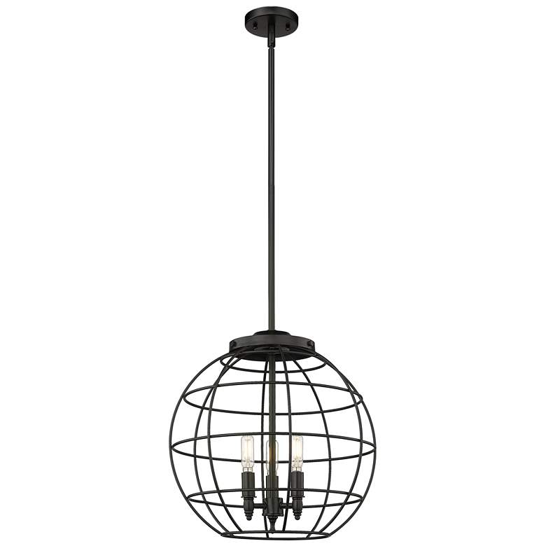 Image 1 Lake Placid 16" Wide 3 Light Stem Hung Matte Black Pendant With Black