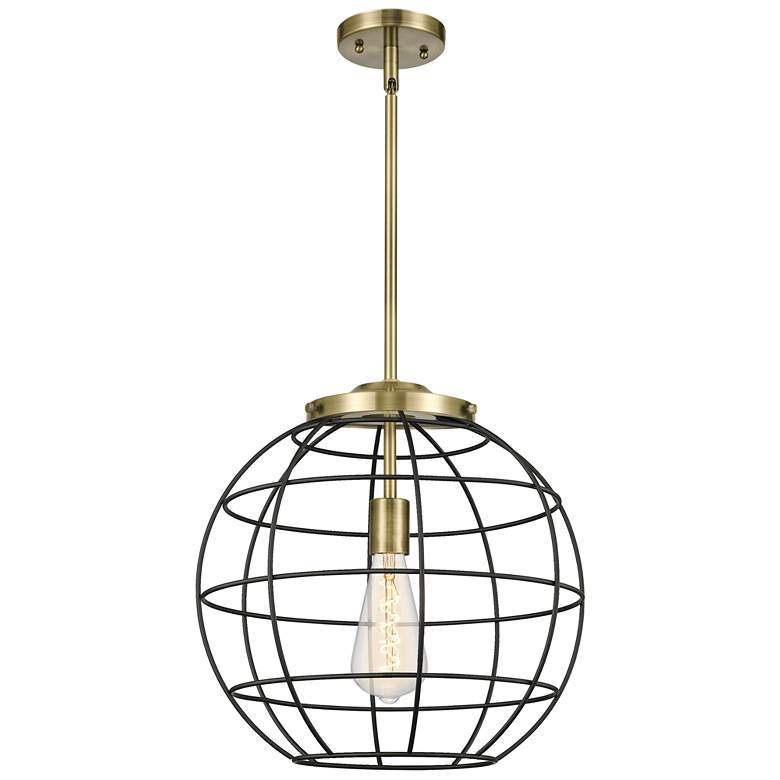 Image 1 Lake Placid 16" Wide Antique Brass Stem Hung Pendant With Matte Black