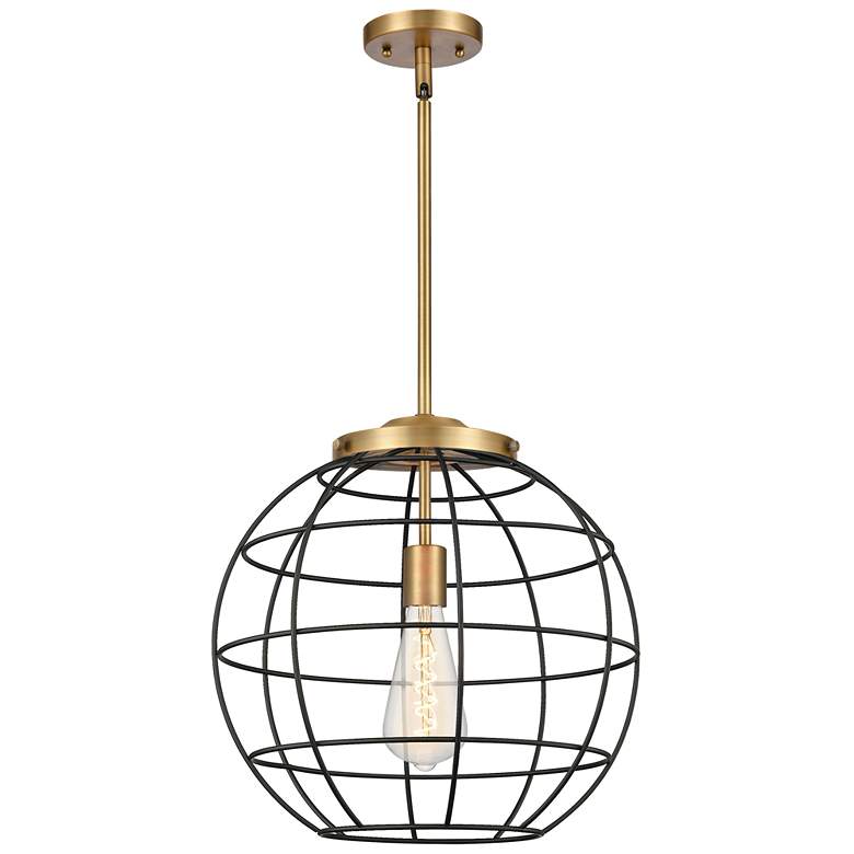 Image 1 Lake Placid 16" Wide Brushed Brass Stem Hung Pendant With Matte Black