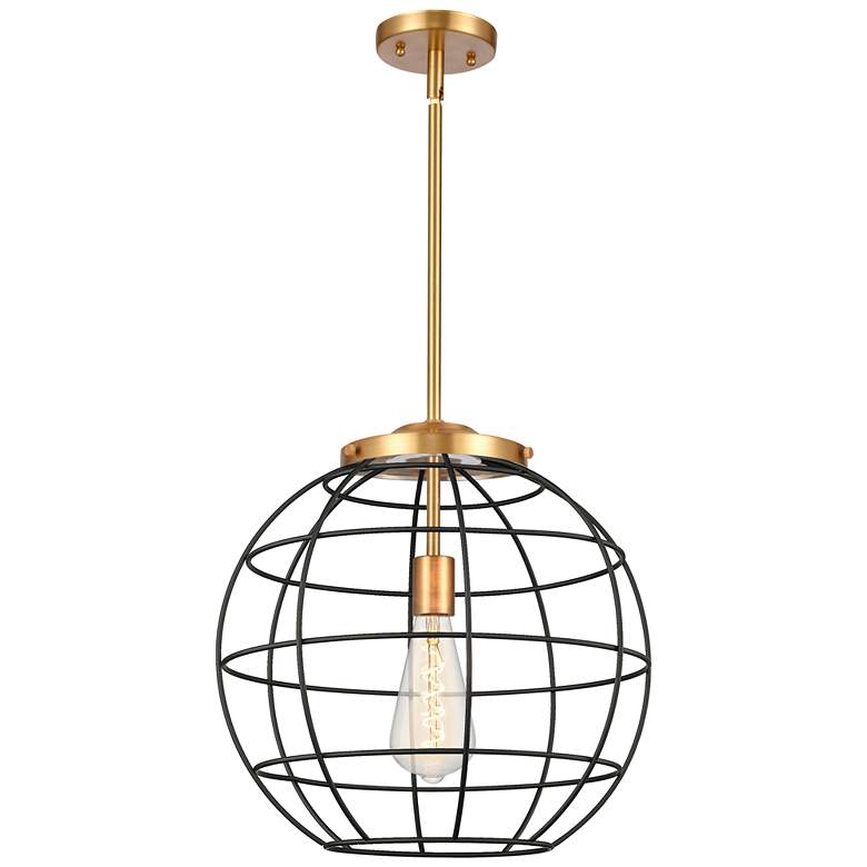 Image 1 Lake Placid 16" Wide Satin Gold Stem Hung Pendant With Matte Black Sha