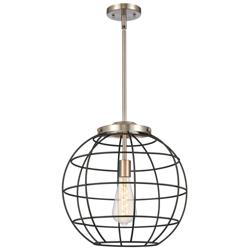 Lake Placid 16&quot; Wide Satin Nickel Stem Hung Pendant With Matte Black S