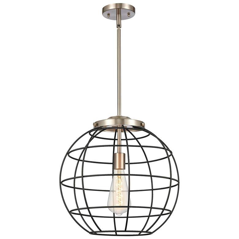 Image 1 Lake Placid 16" Wide Satin Nickel Stem Hung Pendant With Matte Black S