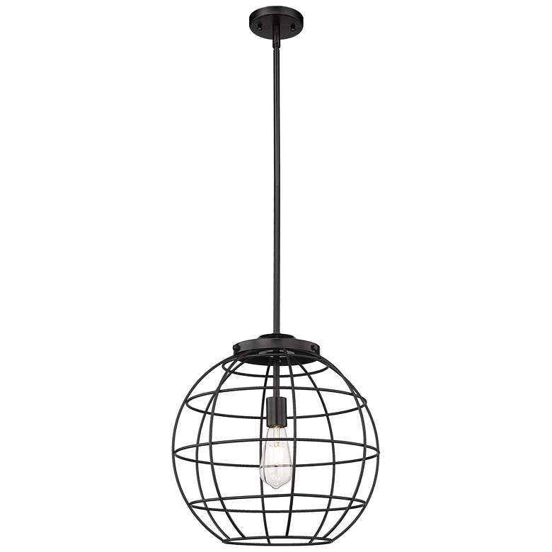 Image 1 Lake Placid 16" Wide Stem Hung Matte Black Pendant With Black Shade
