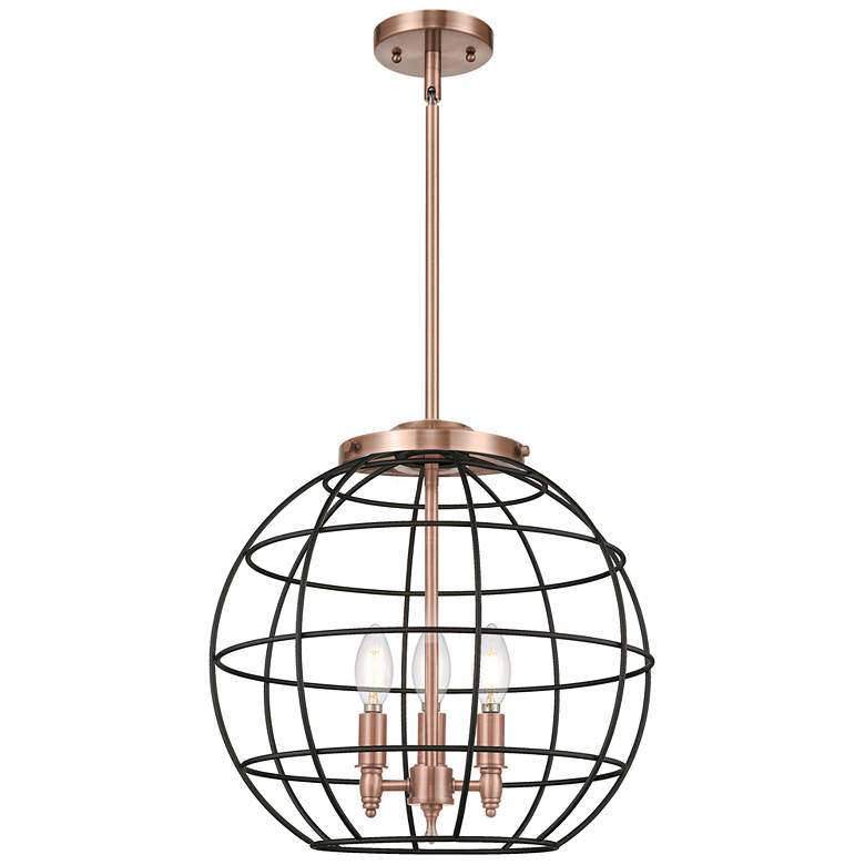 Image 1 Lake Placid 16"W 3 Light Antique Copper Stem Hung Pendant With Black S