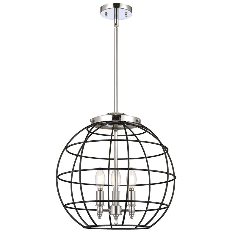 Image 1 Lake Placid 16"W 3 Light Polished Chrome Stem Hung Pendant With Black