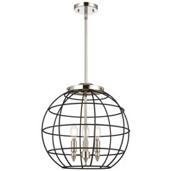 Lake Placid 16&quot;W 3 Light Polished Nickel Stem Hung Pendant With Black