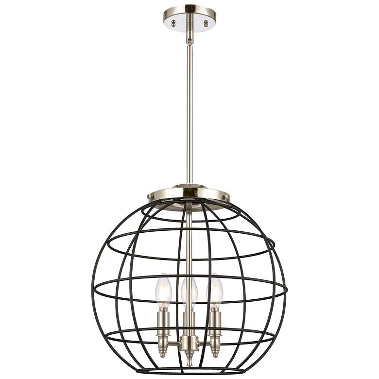 Image 1 Lake Placid 16"W 3 Light Polished Nickel Stem Hung Pendant With Black