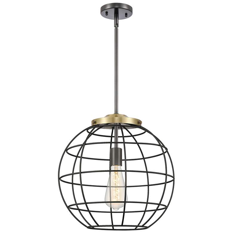 Image 1 Lake Placid 16"W Black Antique Brass Stem Hung Pendant With Black Shad