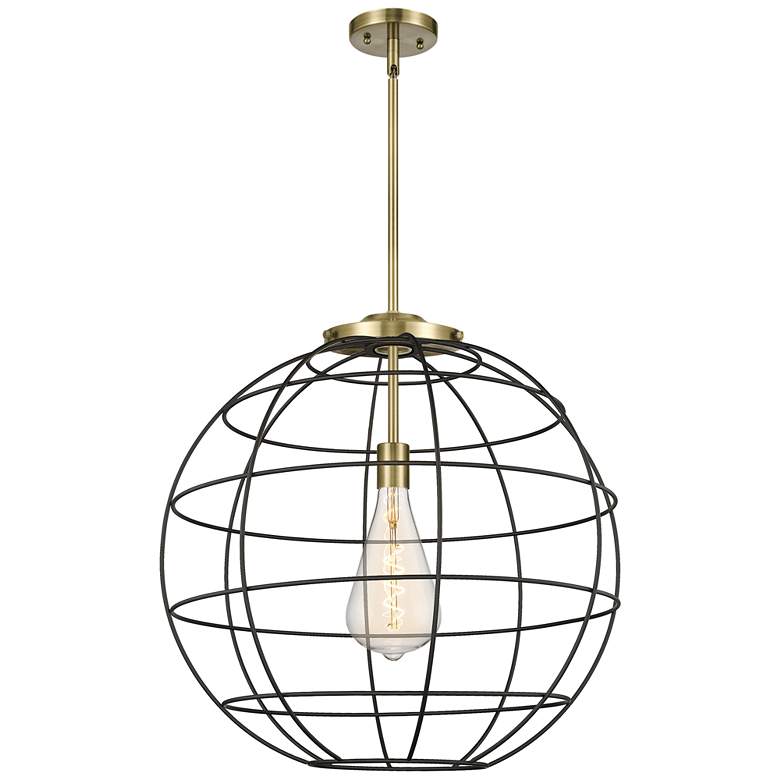 Image 1 Lake Placid 22" Wide Antique Brass Stem Hung Pendant With Matte Black