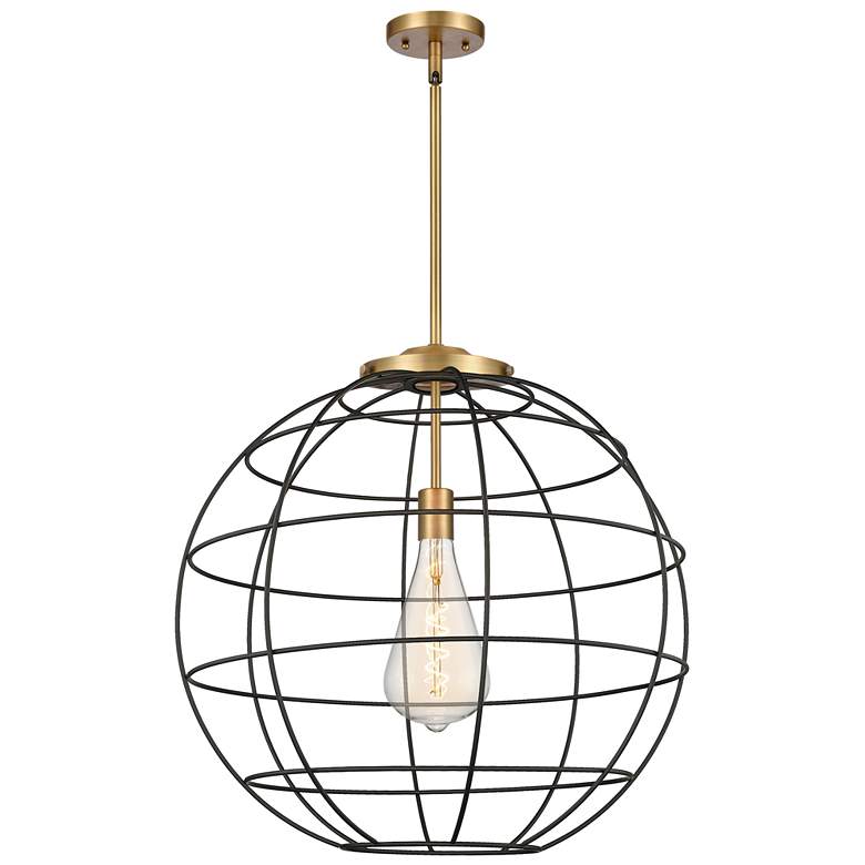 Image 1 Lake Placid 22" Wide Brushed Brass Stem Hung Pendant With Matte Black