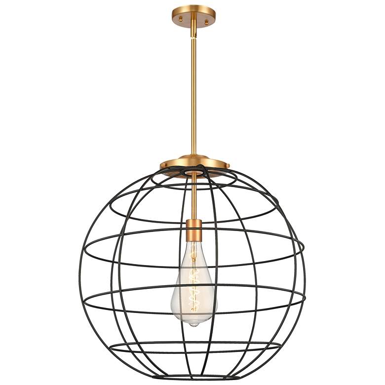 Image 1 Lake Placid 22" Wide Satin Gold Stem Hung Pendant With Matte Black Sha