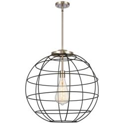 Lake Placid 22&quot; Wide Satin Nickel Stem Hung Pendant With Matte Black S