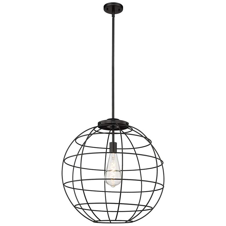 Image 1 Lake Placid 22" Wide Stem Hung Matte Black Pendant With Black Shade
