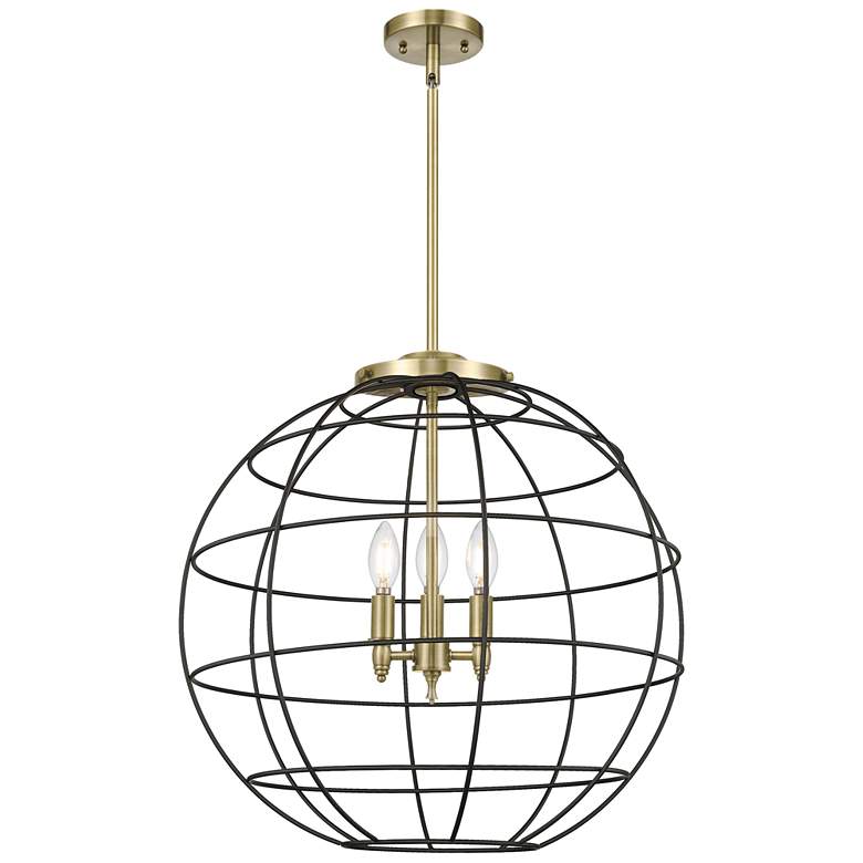 Image 1 Lake Placid 22"W 3 Light Antique Brass Stem Hung Pendant With Black Sh