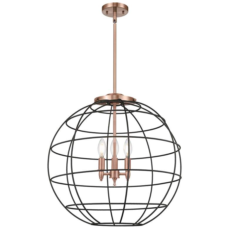 Image 1 Lake Placid 22"W 3 Light Antique Copper Stem Hung Pendant With Black S