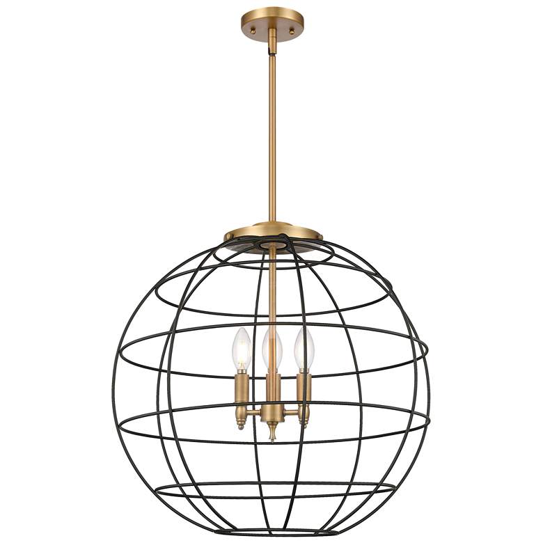 Image 1 Lake Placid 22"W 3 Light Brushed Brass Stem Hung Pendant With Black Sh