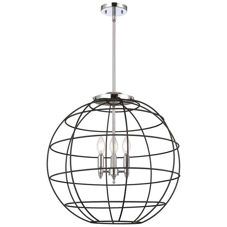 Image 1 Lake Placid 22"W 3 Light Polished Chrome Stem Hung Pendant With Black