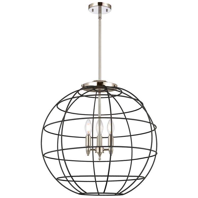 Image 1 Lake Placid 22"W 3 Light Polished Nickel Stem Hung Pendant With Black