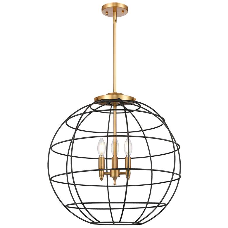 Image 1 Lake Placid 22"W 3 Light Satin Gold Stem Hung Pendant With Black Shade