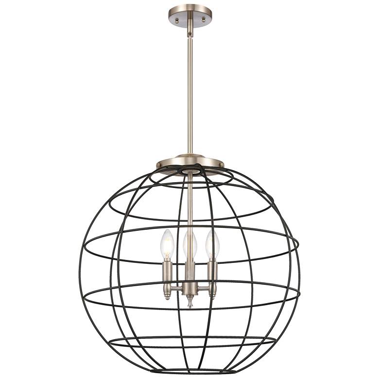 Image 1 Lake Placid 22"W 3 Light Satin Nickel Stem Hung Pendant With Black Sha